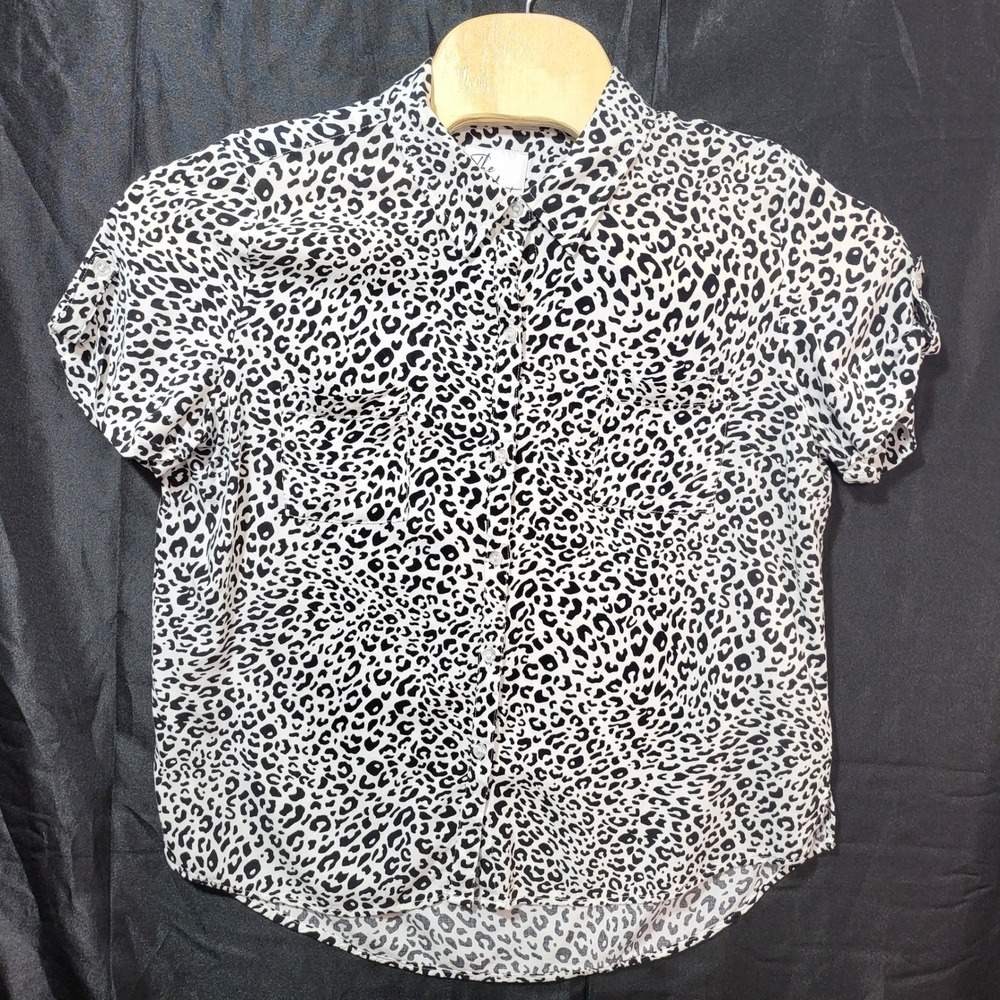 Tribal The Shirt Womens XL Leopard Print Button Down Blouse Short Sleeve